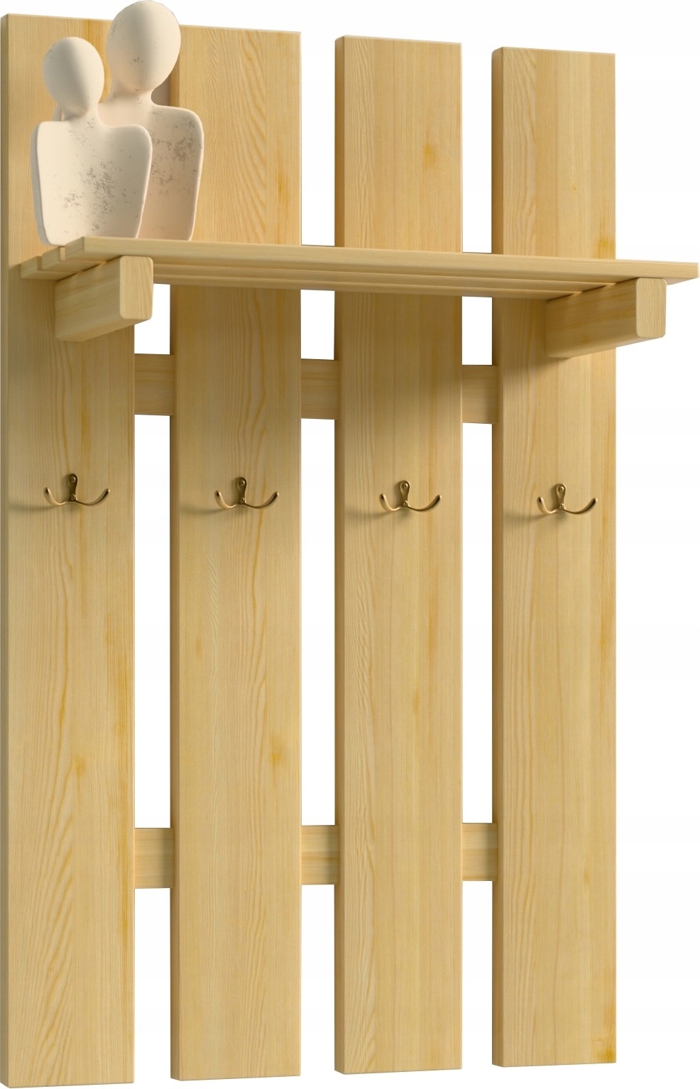 Nástěnný Věšák Na Oblečení Závěsný S Poličkou, Dřevěné Kovové Úchytky Borovice
