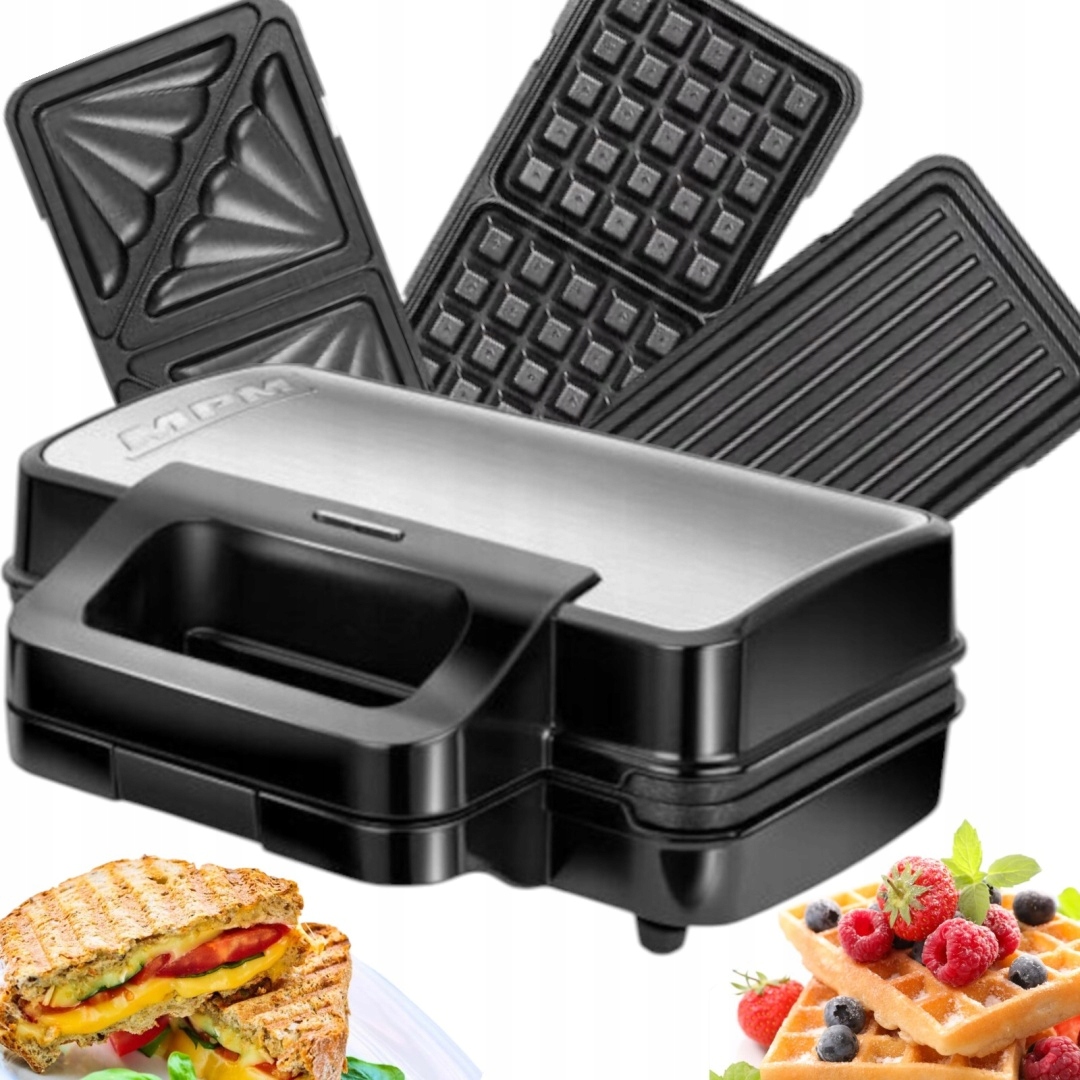 Opiekacz Do Kanapek 3w1 Gofrownica Grill Wymienne Płyty 1000W Toster Czarny
