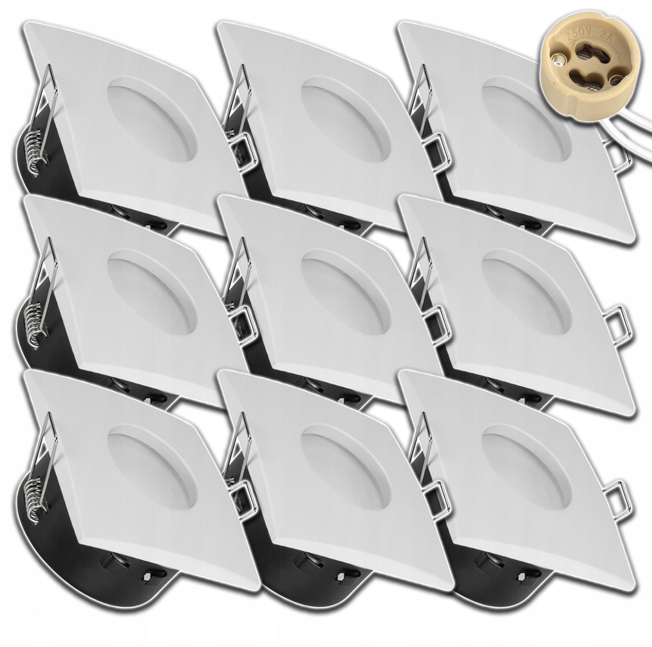 9 x Bílé Zapuštěné Stropní Svítidlo Do Podbití Voděodolné Zásuvka GU10