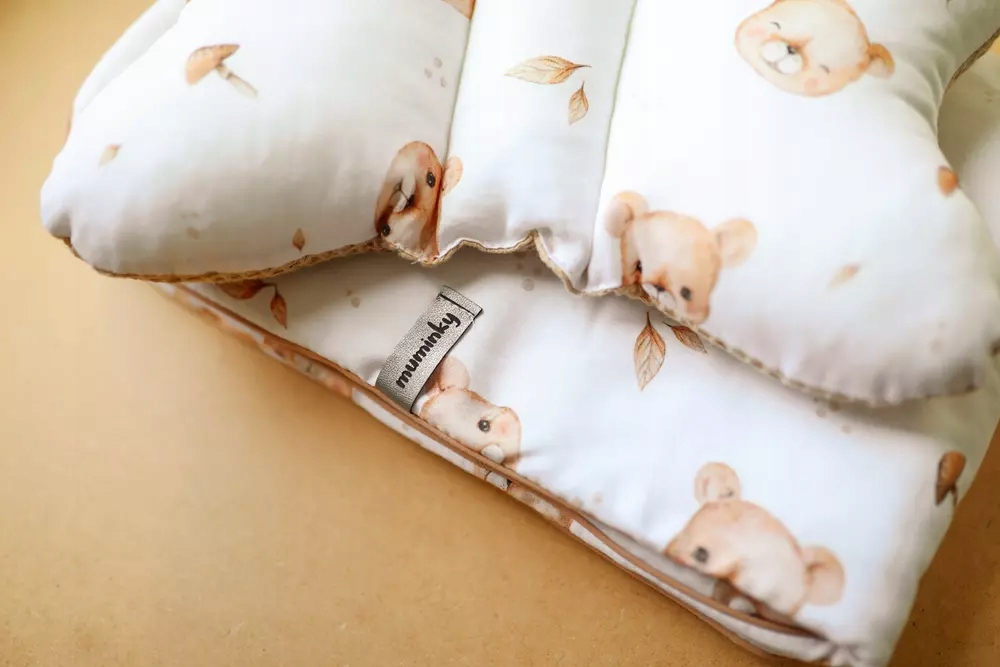 Komplet Do Wózka Misie 3 Elementy Podusia Poduszka Motylek Kołderka / Kocyk Długość kołdry 75 cm