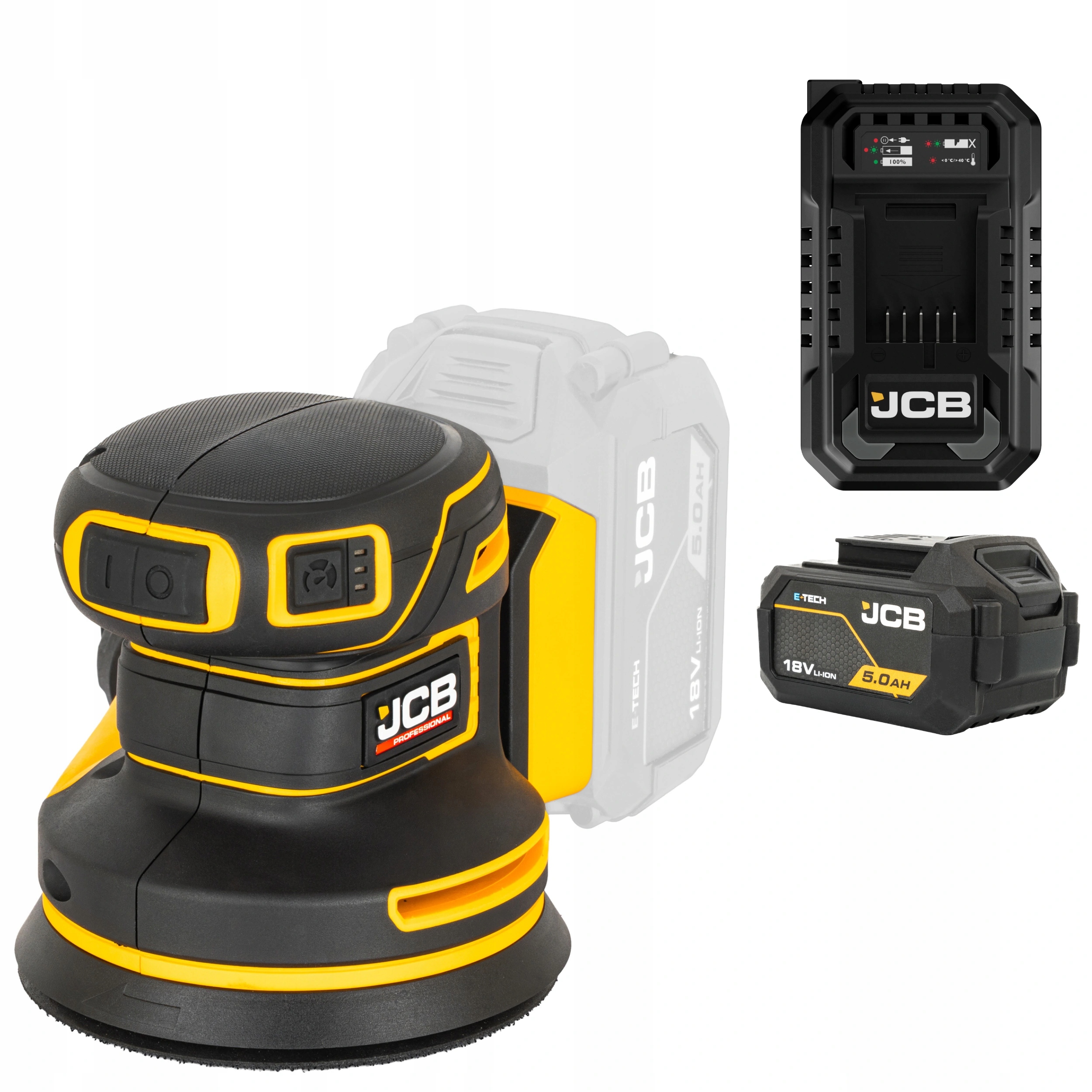Jcb Professional 18V Szlifierka Mimośrodowa 125mm Ładowarka Bateria 5Ah