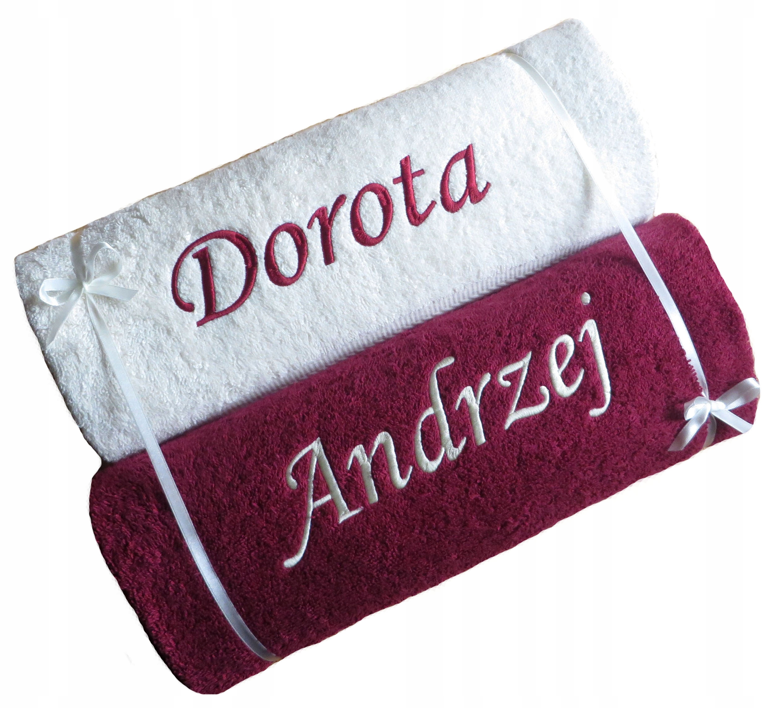 Ręczniki z NAPISEM haft IMIĘ prezent ŚLUB ROCZNICA Z dedykacją Tak