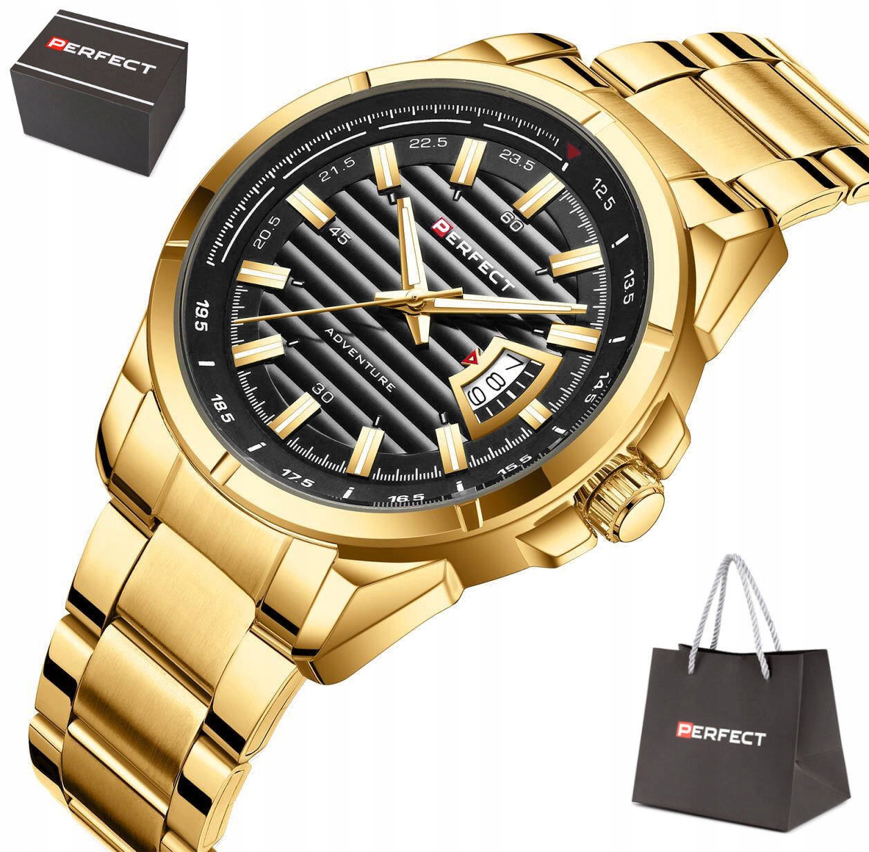 Pánské Klasické Sportovní Zlaté Hodinky Perfect Na Náramku M102-08