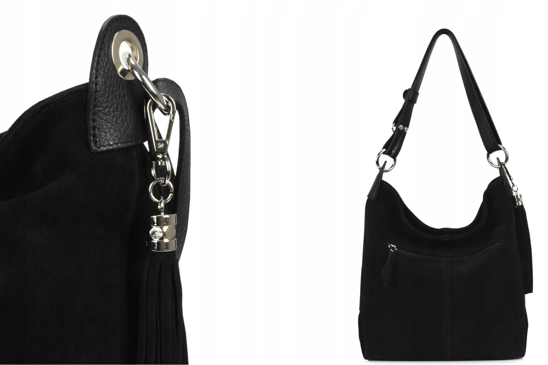 Torebka zamszowa czarna worek listonoszka LOCCATI Model Loccati