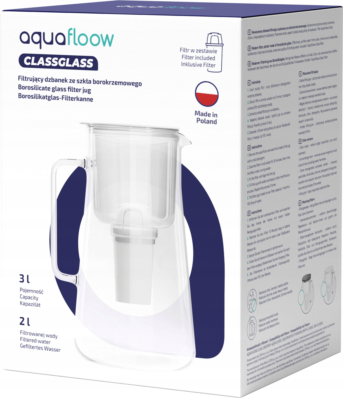 Üvegszűrő kancsó AquaFloow 3l fehér + 5x AquaFloow Class szűrő Típus vízszűrős kancsó