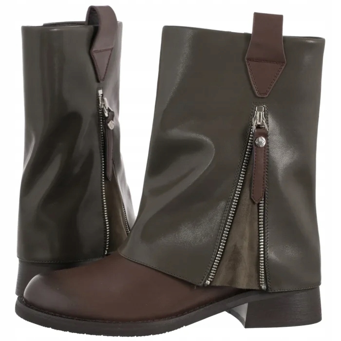 Dámské kožené boty Kotníkové Boty Maciejka Zeleno-hnědé K7213-09