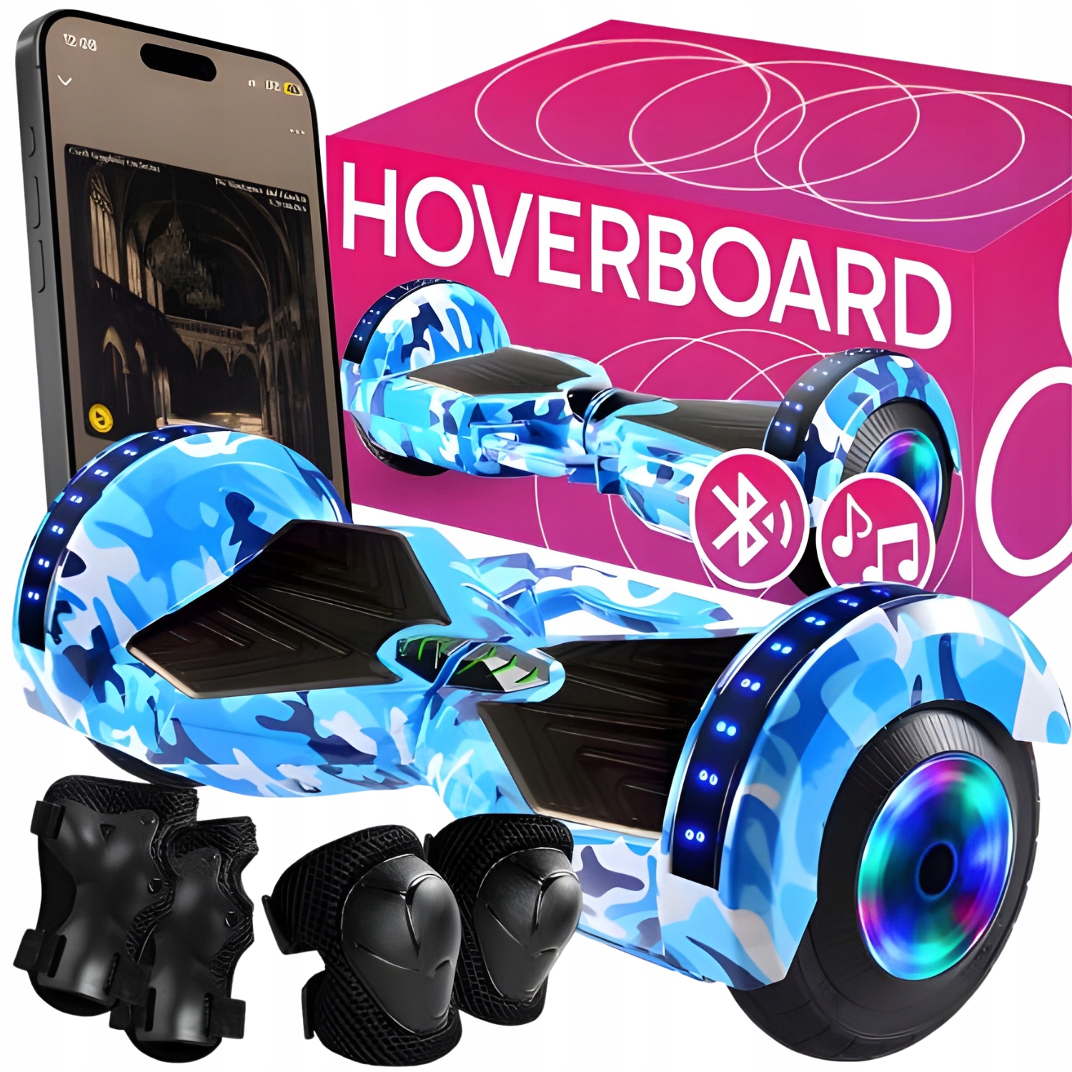 Hoverboard Elektrický Skateboard 8" Palcový Bluetooth Reproduktor Chrániče