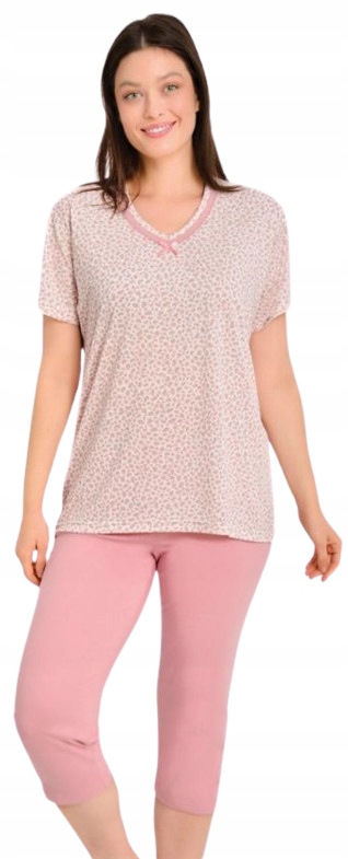 Bavlněné Pyžamo Tričko Jemná Louka Růžové Rybářské Kalhoty 3/4 XXL