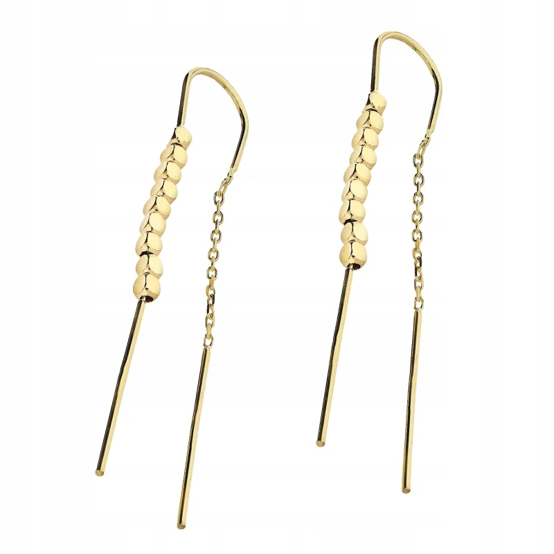 dámské zlaté náušnice 585, provlékací kuličky, ankrová vazba, dárek 1.75 g