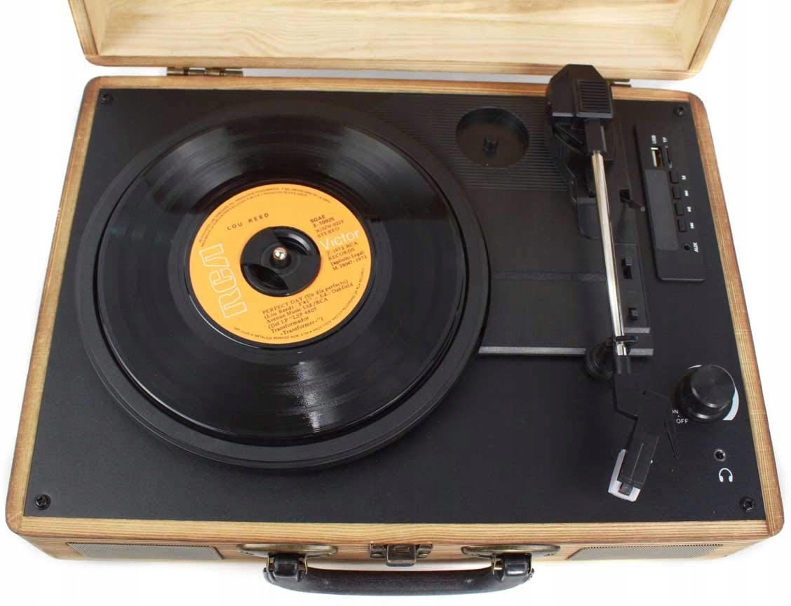 GRAMOFON RETRO W WALIZCE BLUETOOTH STYLOWY PREZENT Kolor brązowy