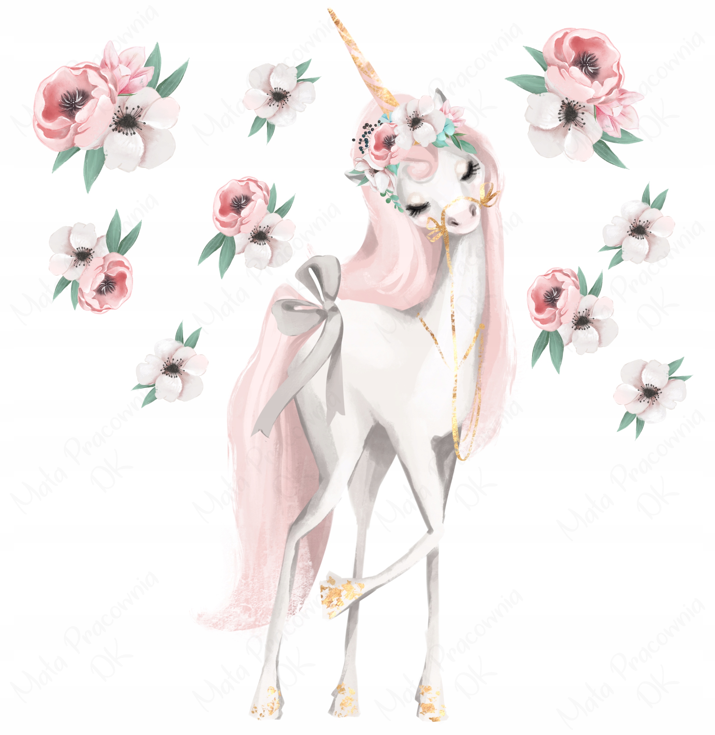 

Jednorożec, pastelowe kwiaty, unicorn naklejka