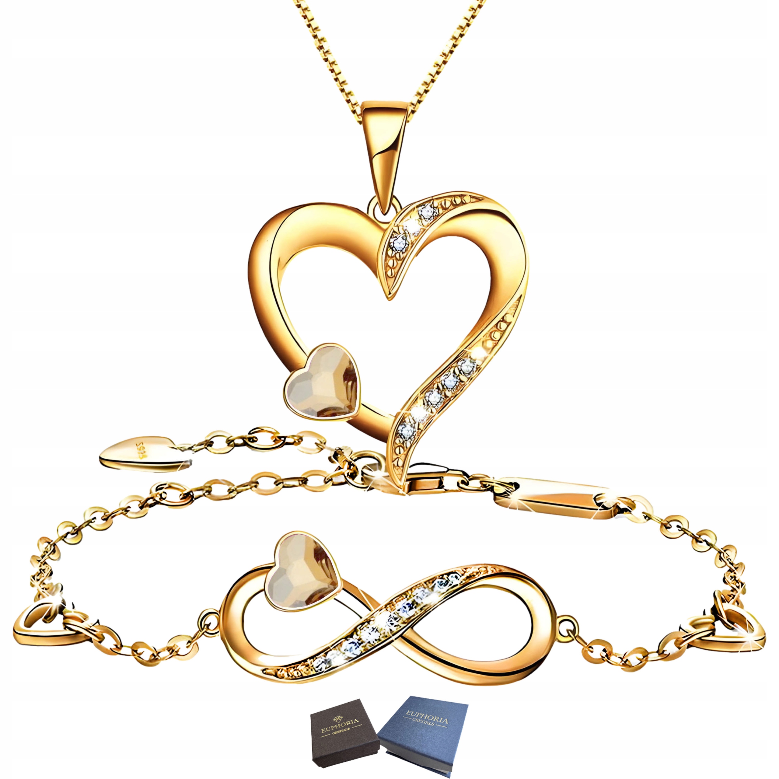 Zlatý komplet Náramek a náhrdelník se srdcem Stříbro 925 k výročí