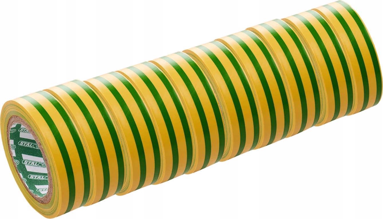 Taśma izolacyjna żółto-zielona 15 mm x 10 m, (1 kpl 10 szt.) Stalco