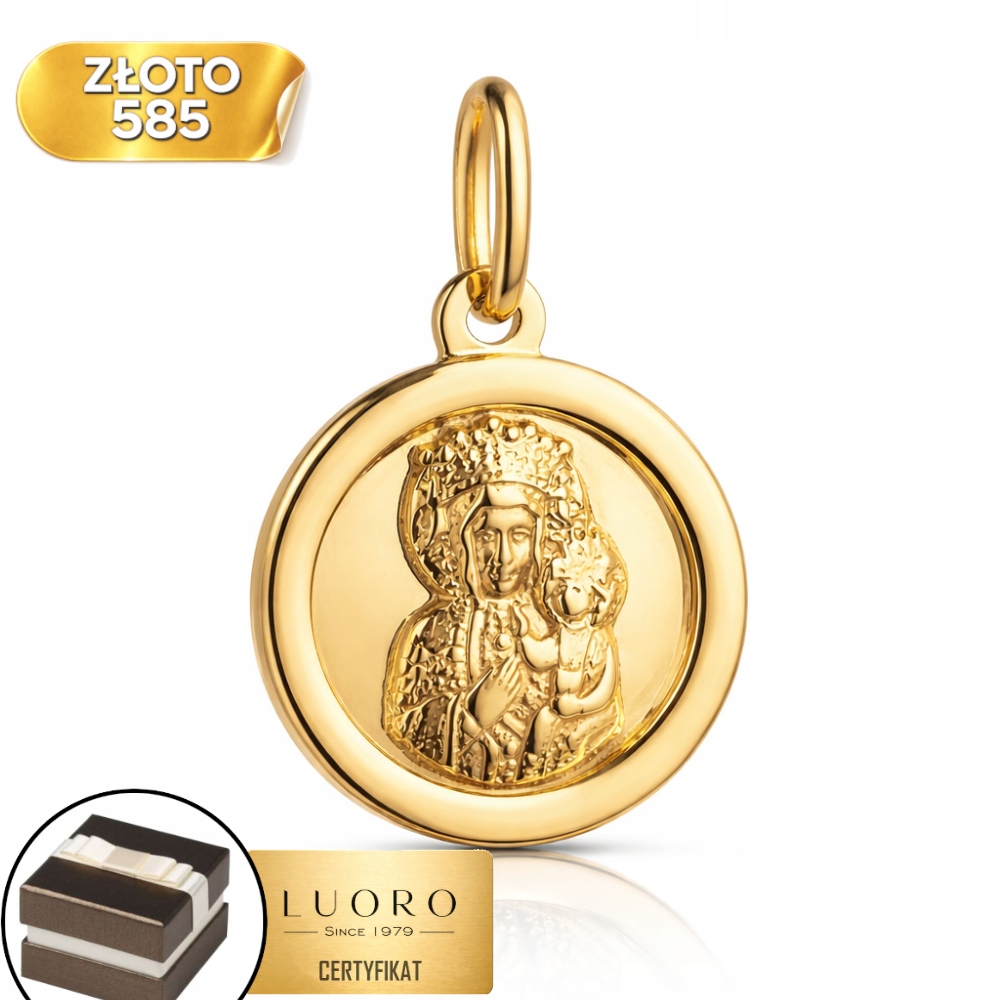 Medailon Zlatý 585 14K Panna Maria Čenstochovská Kolečko 2 CM Jemné