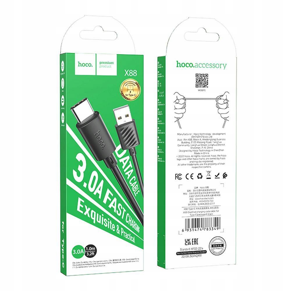 Hoco Kabel Usb A Do Typ C 3A X88 1 M Czarny
