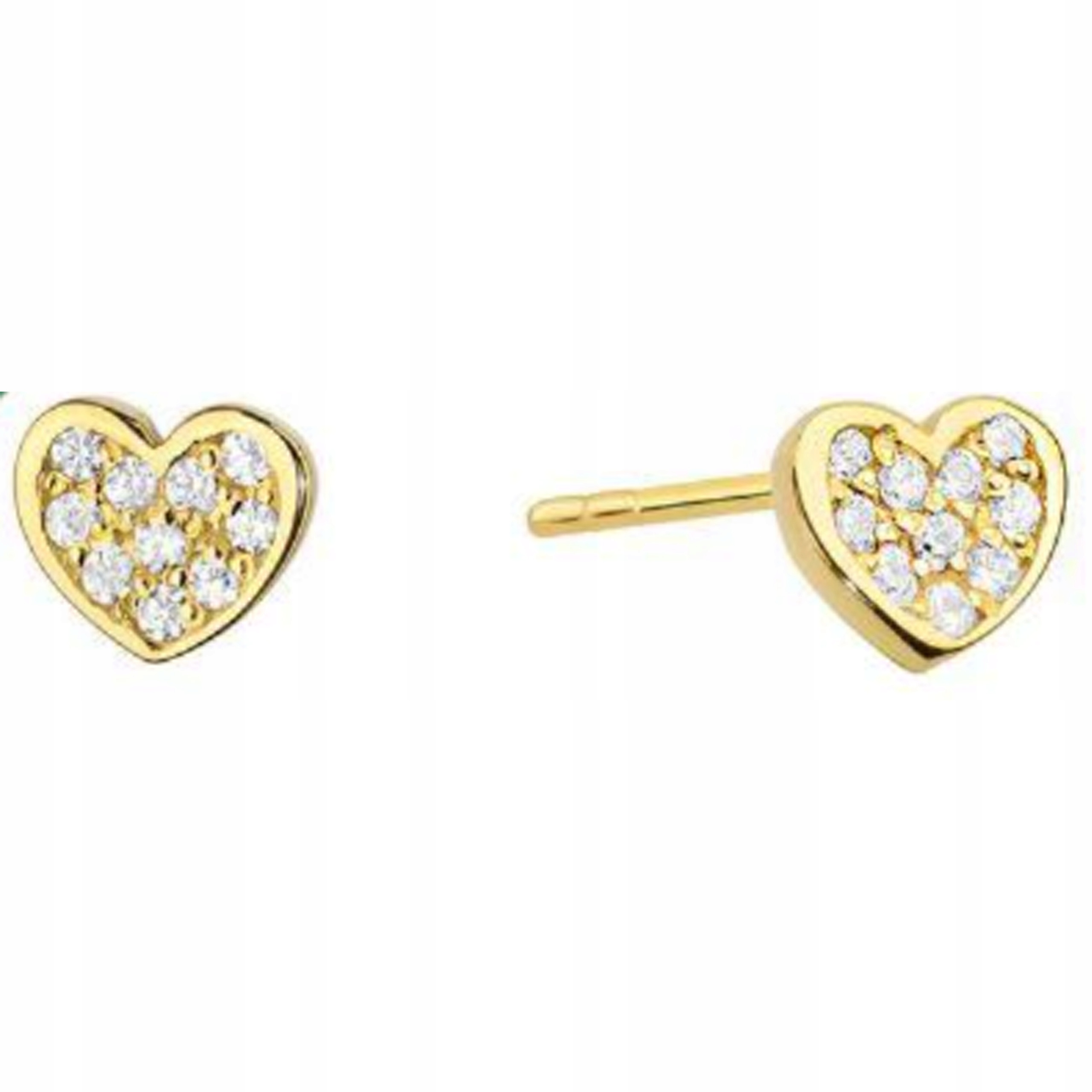 Zlaté náušnice 585 Srdce S Brilianty 1,00g, elegantní vzor jako dárek 14k