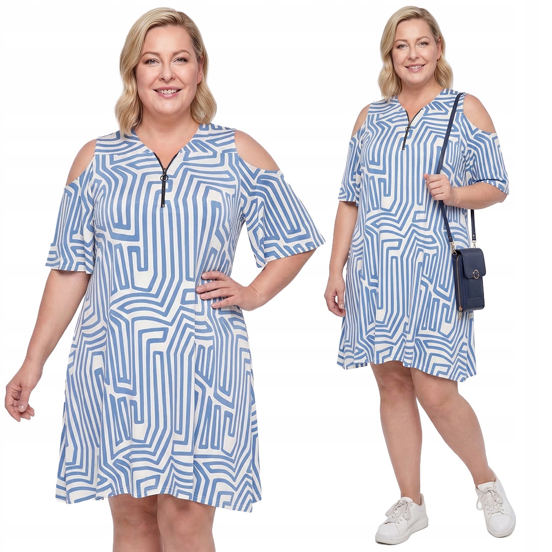 Bílá šaty s geometrickým vzorem plus size velikost 54/56