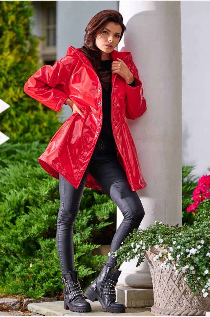 Płaszcz przeciwdeszczowy z kapturem czerwony L/XL Model A381-Awama