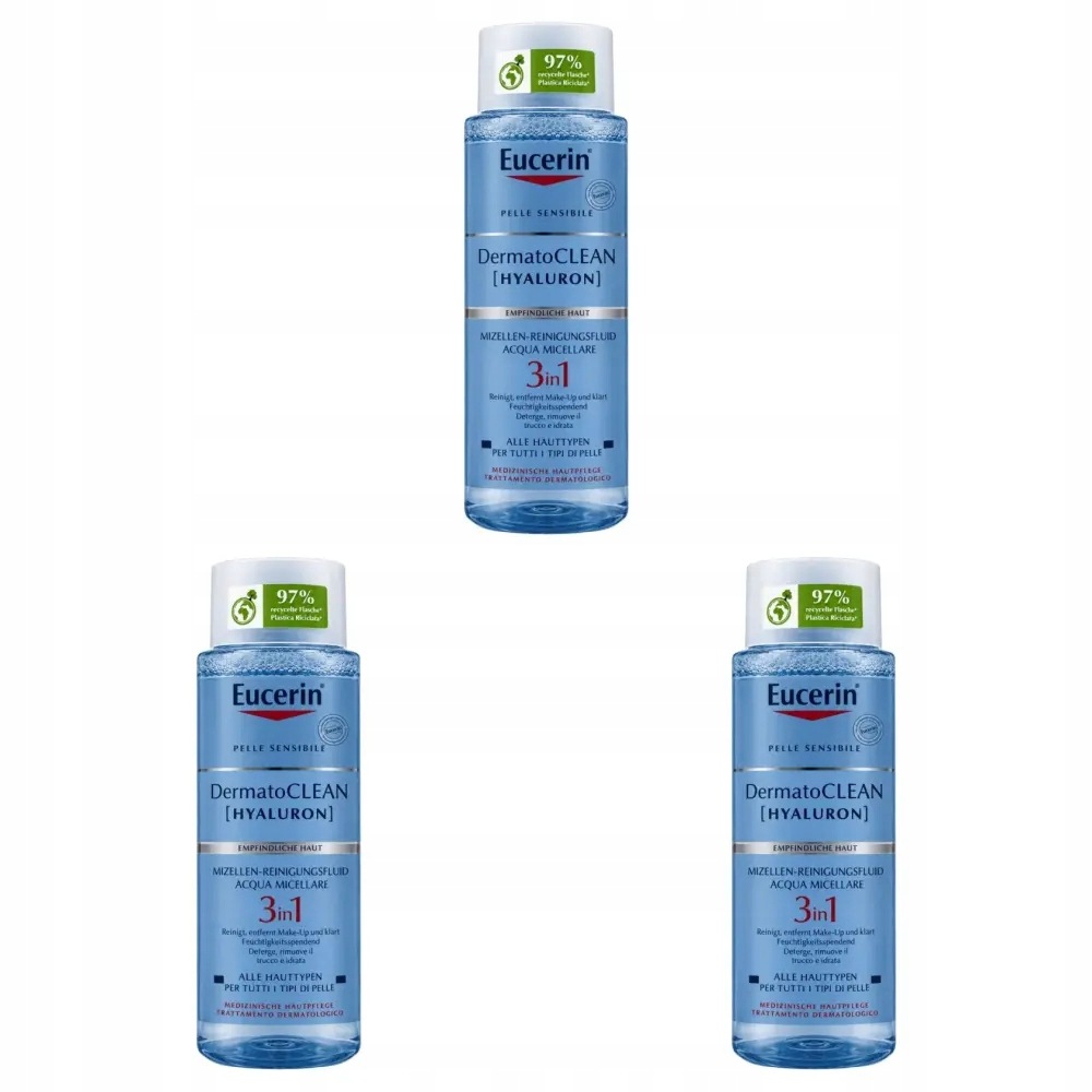3x Eucerin DermatoClean Płyn micelarny 3w1, 400 ml