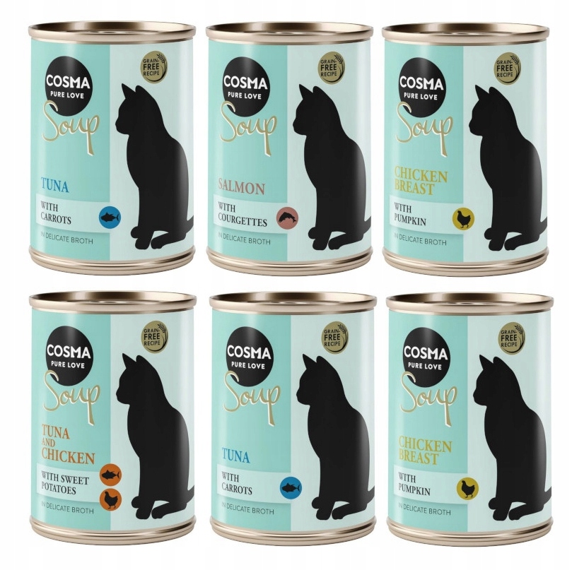 Cosma Soup 4 smaki Zupa dla kota 6 x 100g bez zbóż 14531773007 Allegro.pl