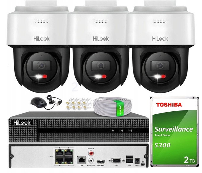 Sada pro monitorování 3x Kamera PTZ-N2C600M-DE 6MPx HiLook od Hikvision 2TB