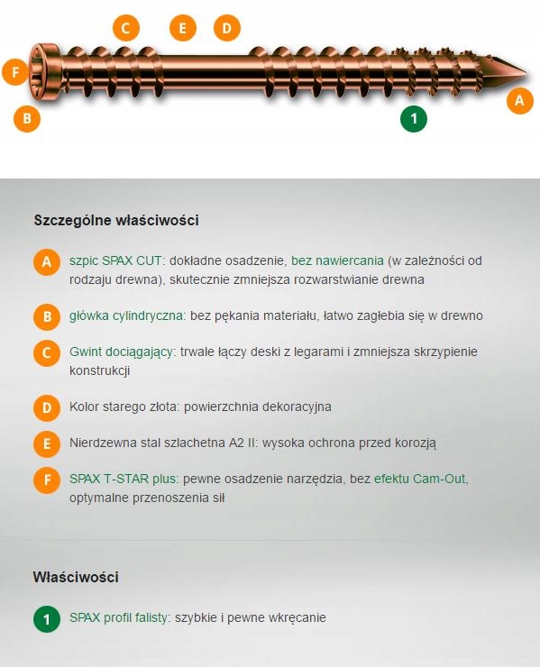 Terasová Skrutka A2 (400) Tx 5.0*60 MM Spax-d Staré Zlato