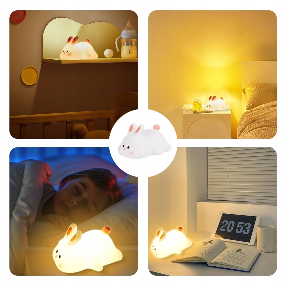 URAQT Silikonowa Lampka Nocna Dla Dzieci Królik LED USB Dotykowa Regulacja — miniatura 9