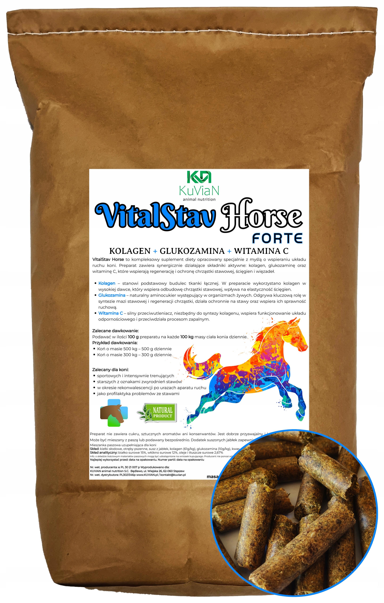 Suplement dla koni Glukozamina Kolagen Wit. C na stawy ścięgna XXL 10kg