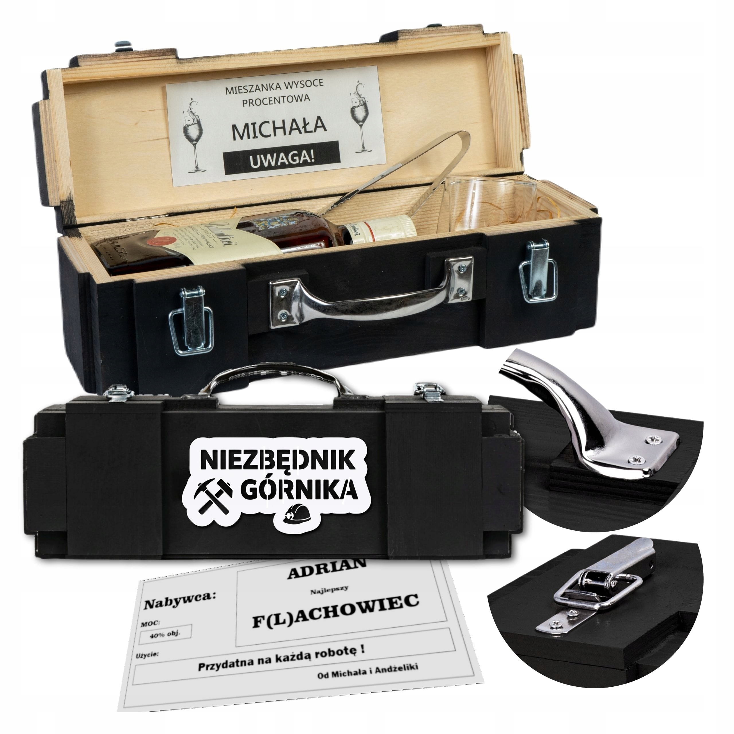 Dárek Pro horníka Krabička na alkohol Narozeniny 30 40 50 60 let Dřevěná