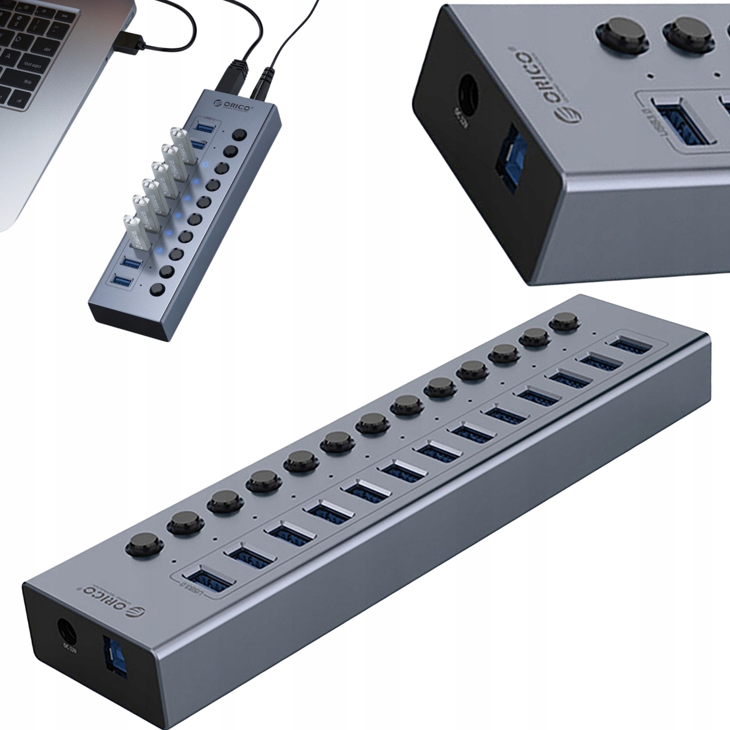 Multifunkční Hub Adapater 13v1 Usb-a 3.0 S Vypínači 12V 5A 60W Orico