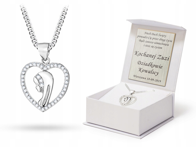 Stříbrný Řetízek ryzost 925 60cm s medailonem Marie s kubickými zirkony Gravírování