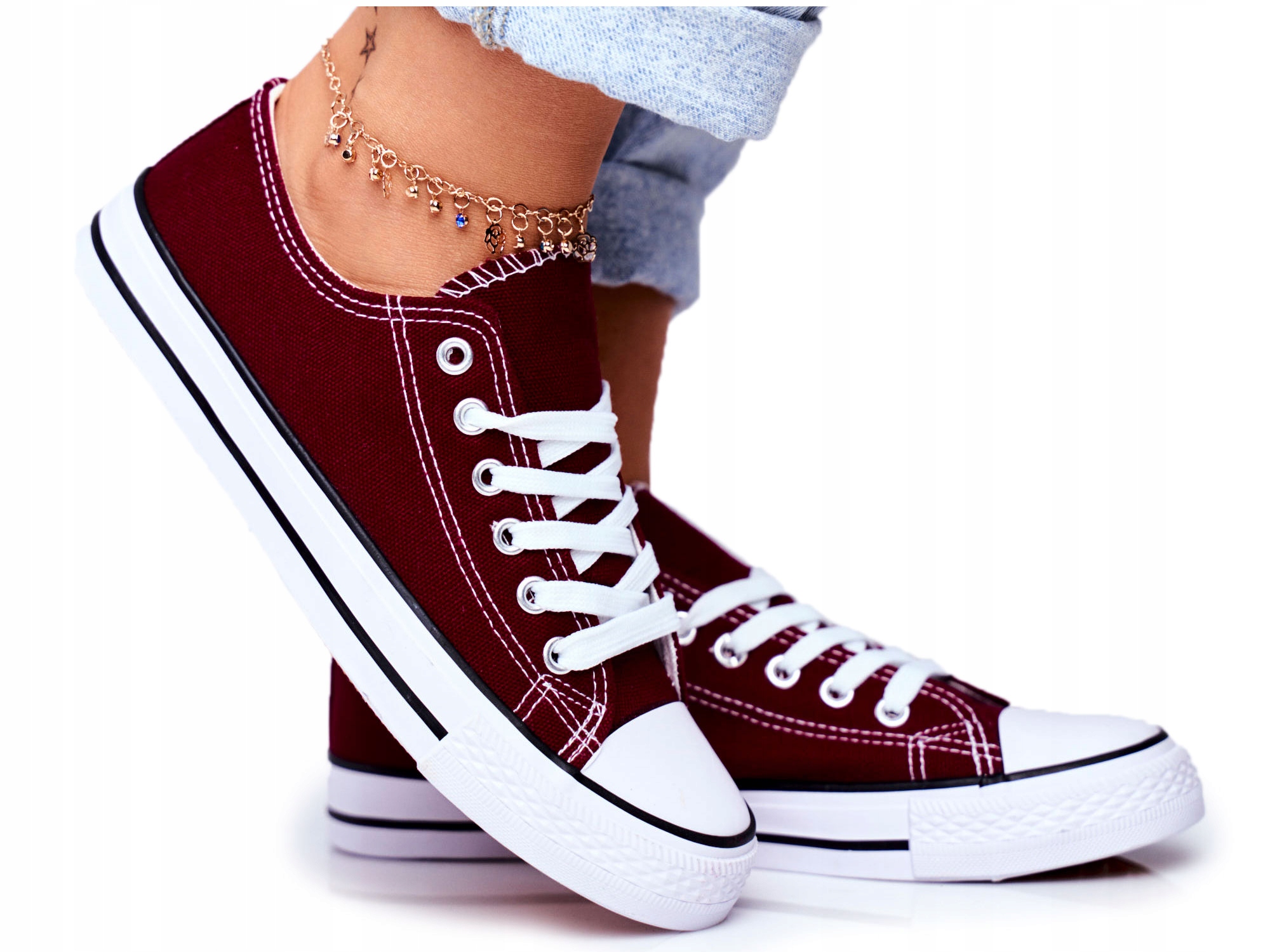 

Klasyczne Damskie Trampki Tenisówki Bordowe 41