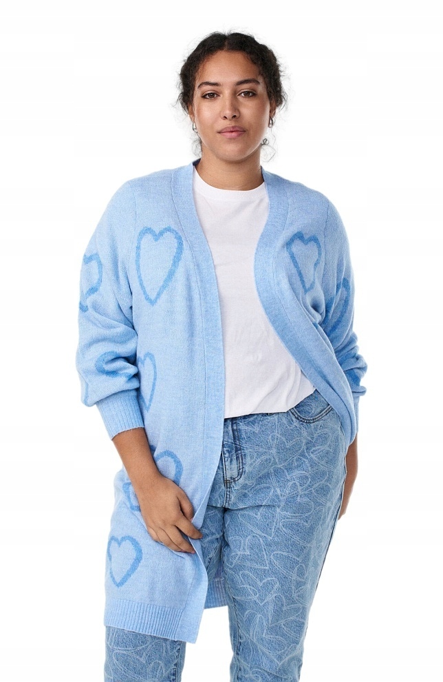 Zizzi Dlouhý Svetr Kardigan Modré Srdce 410D 60