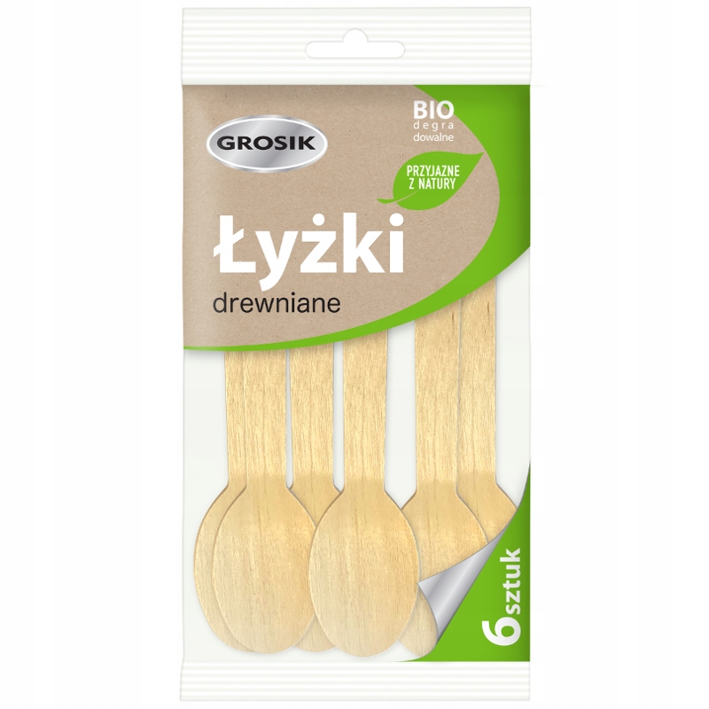 

Grosik Łyżki Drewniane Biodegradowalne 6 Sztuk