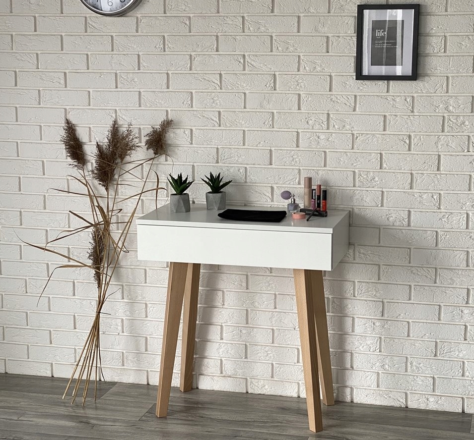 TOALETKA BIAŁA SKANDYNAWSKI DREWNIANE NÓŻKI MAT 75 Marka inna