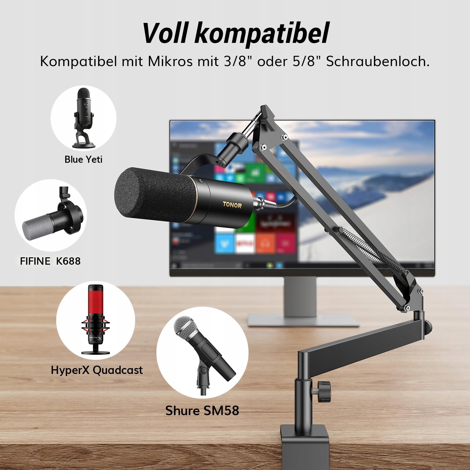 TONOR Niski Profil Mikrofonowy Boom Arm Do Gier Podcastów HyperX Blue Yeti — miniatura 5
