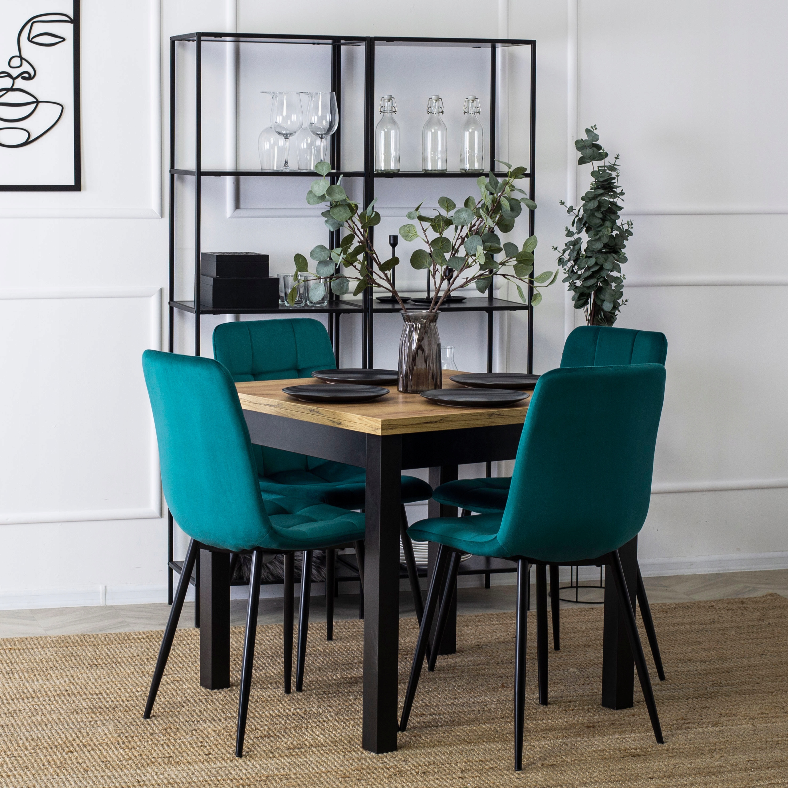 Zestaw Stół 80x160 Rozkładany i 4 Krzesła Welurowe Do Salonu Jadalni Loft Marka MEBEL ELITE