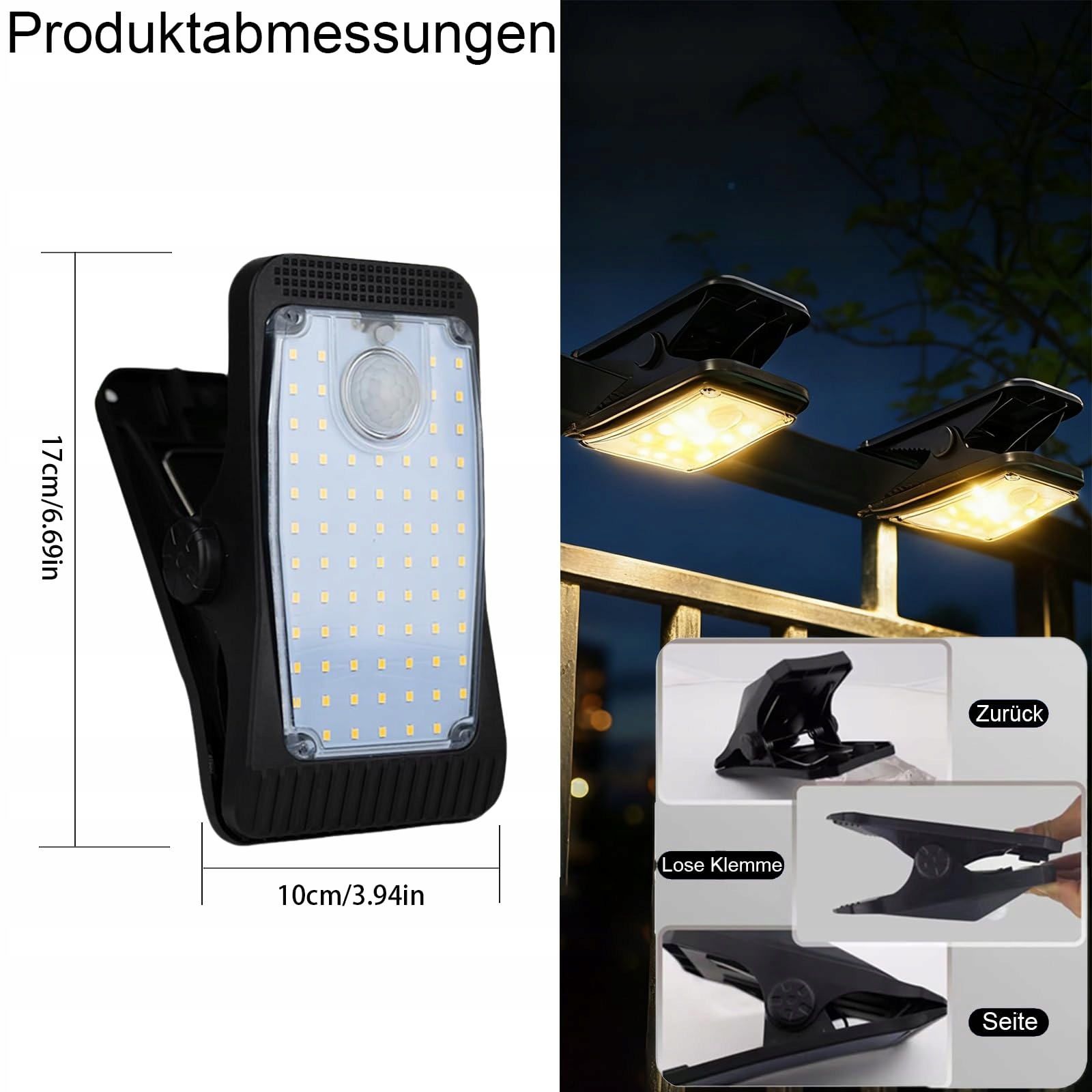 Lampa Solarna Z Czujnikiem Ruchu Na Taras Ogród Ciepła 1500mAh HQYNSS — miniatura 8