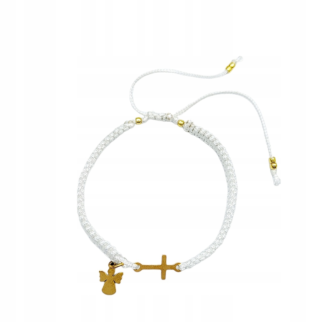 Náramek s křížkem a andělem Gravírování zlatý První Svaté Přijímání