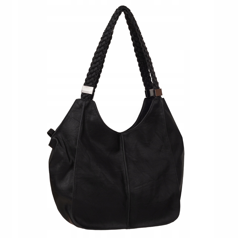 CZARNA torebka torba worek skóra A4 plecione uszy