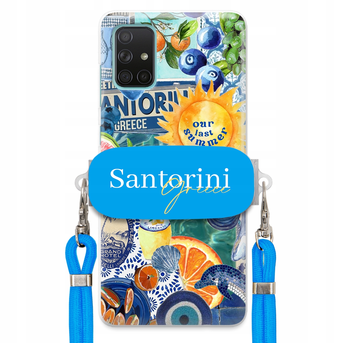 Puzdro pre Samsung A71 Modré Crossbody vodítko držiak Santorini Sea Vibes