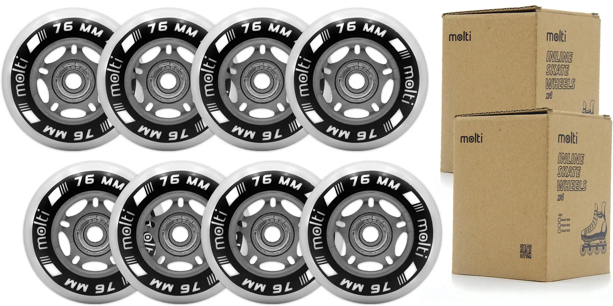 8x Kółka łożyska komplet do rolek 76 mm + abec-9 kauczukowe molti Materiał PU