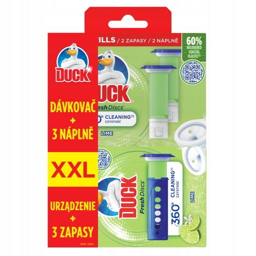 ŻELOWE KRĄŻKI DO TOALETY DUCK FRESH DISCS LIMONKA DUOPACK UCHWYT + 3 ZAPASY