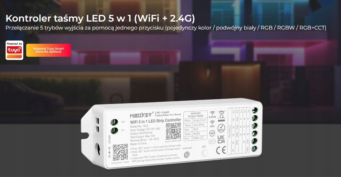 Miboxer WL5 Sterownik do taśm LED TUYA WIFI 5w1 RGB RGBW RGB+CCT Milight Typ sterownik