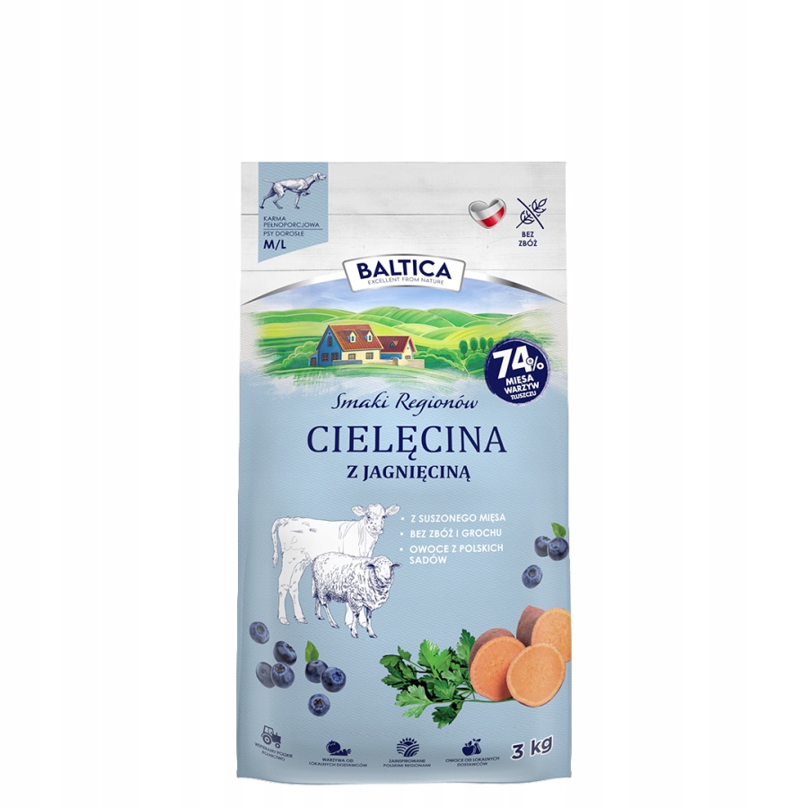 Levně Baltica Chutě regionů Adult Telecí s jehněčím masem M/L 3kg bez obilovin