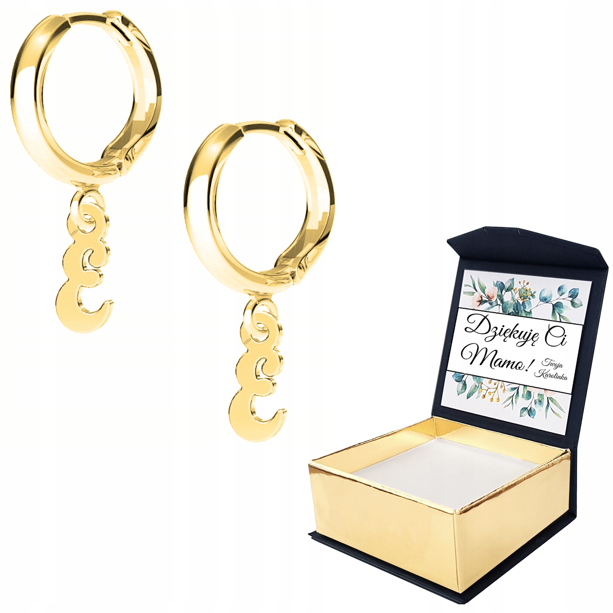 Náušnice zlaté 925 Písmeno E Vlastní potisk