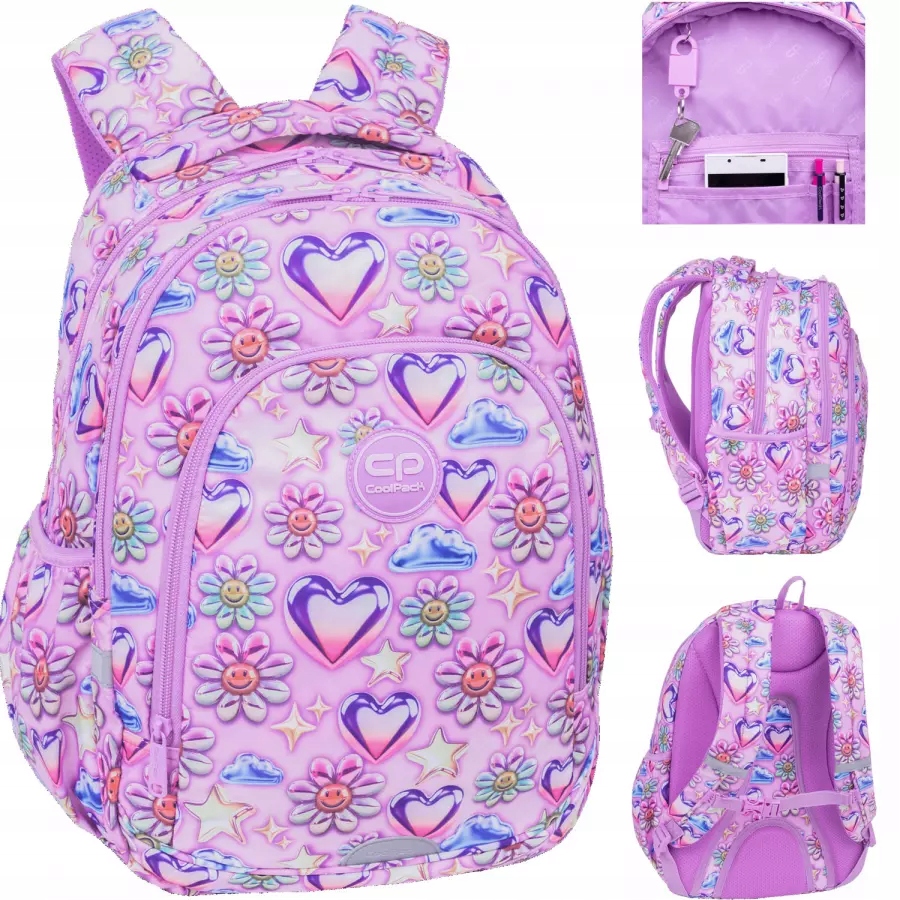 Plecak szkolny wielokomorowy CoolPack różowy, wielokolorowy
