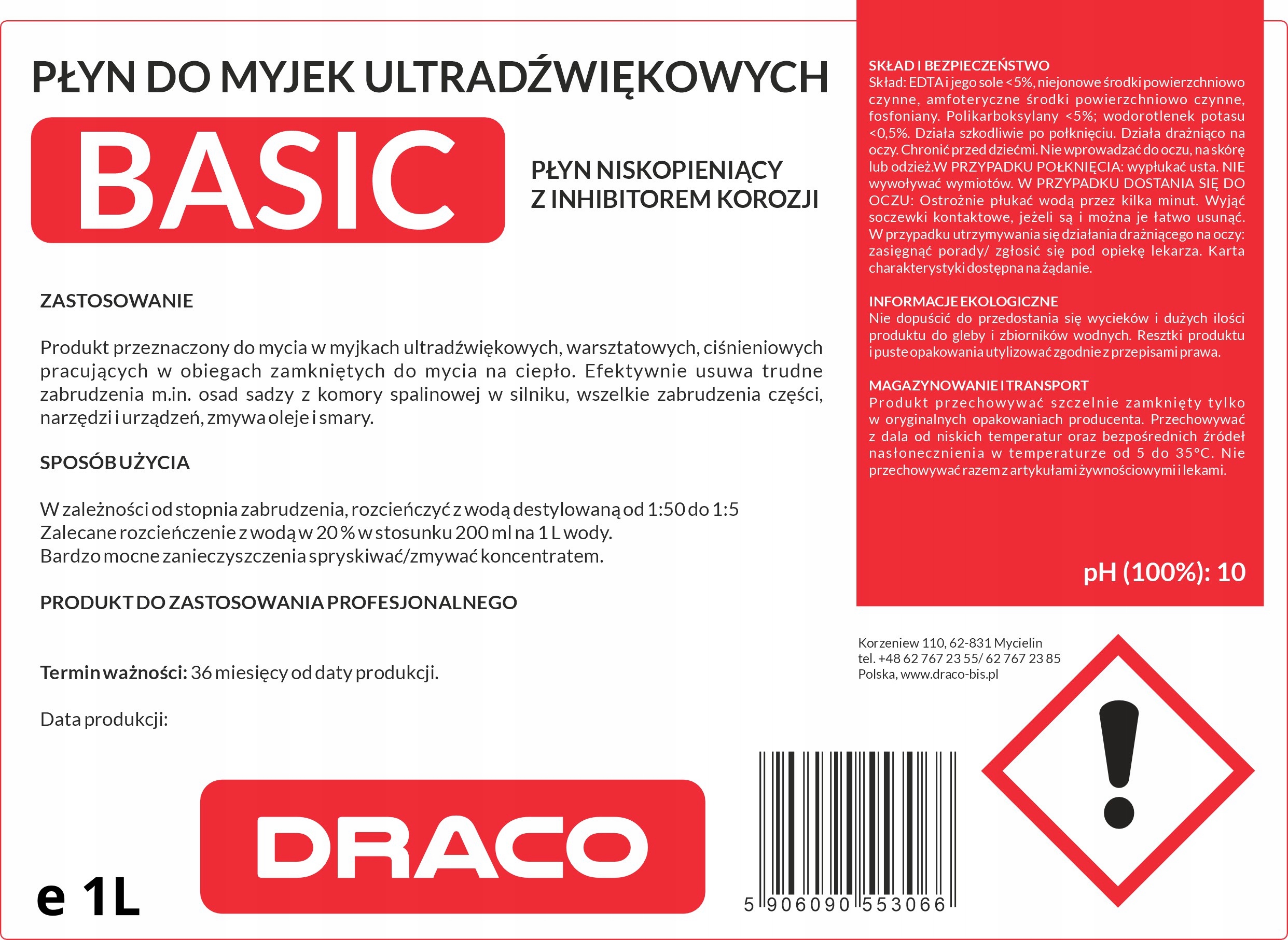 Płyn KONCENTRAT do myjki ultradźwiękowej ciśnieniowej BASIC DRACO 1L Marka Draco