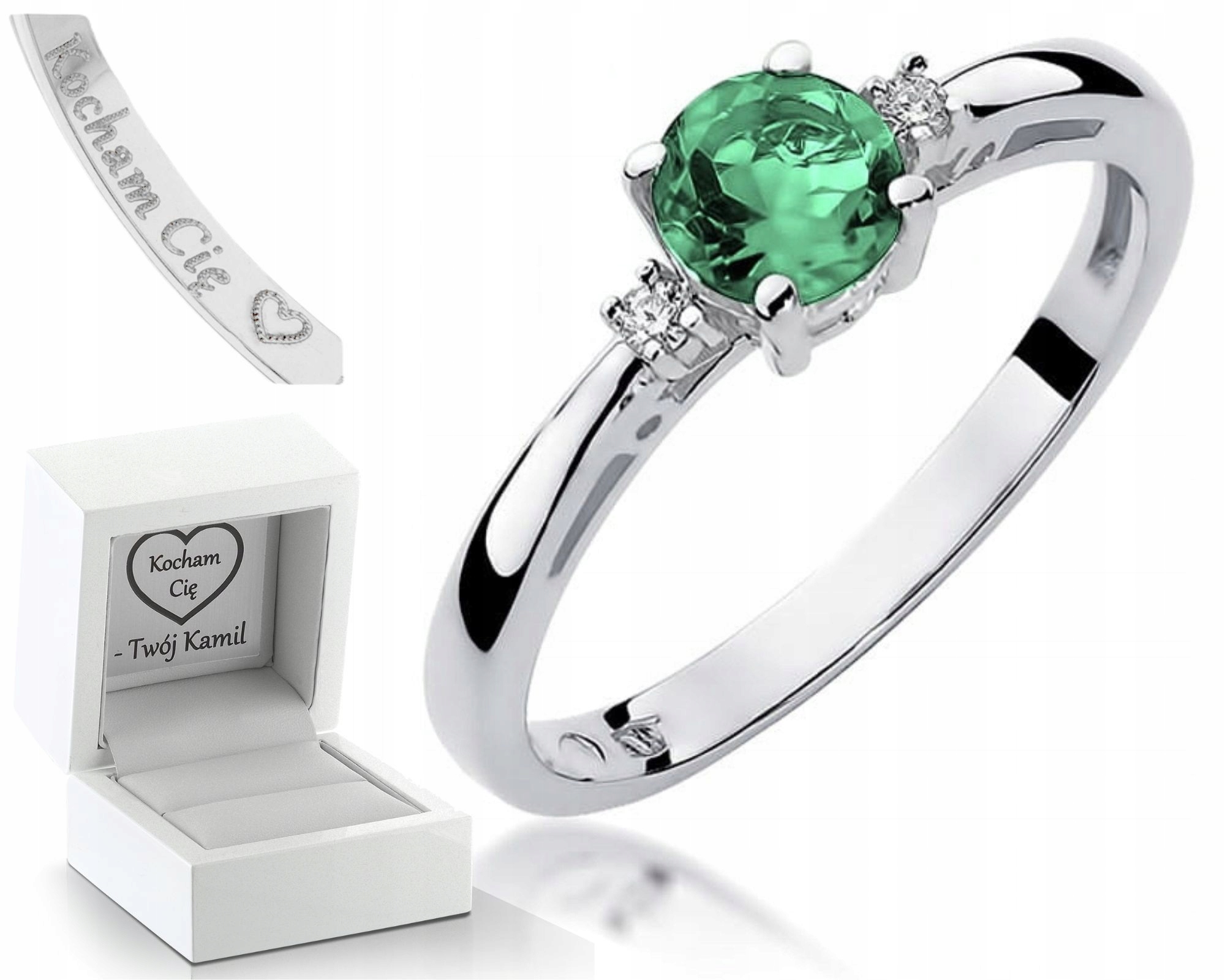 Bílé Zlato Prstýnek Smaragd Brilianty Diamanty