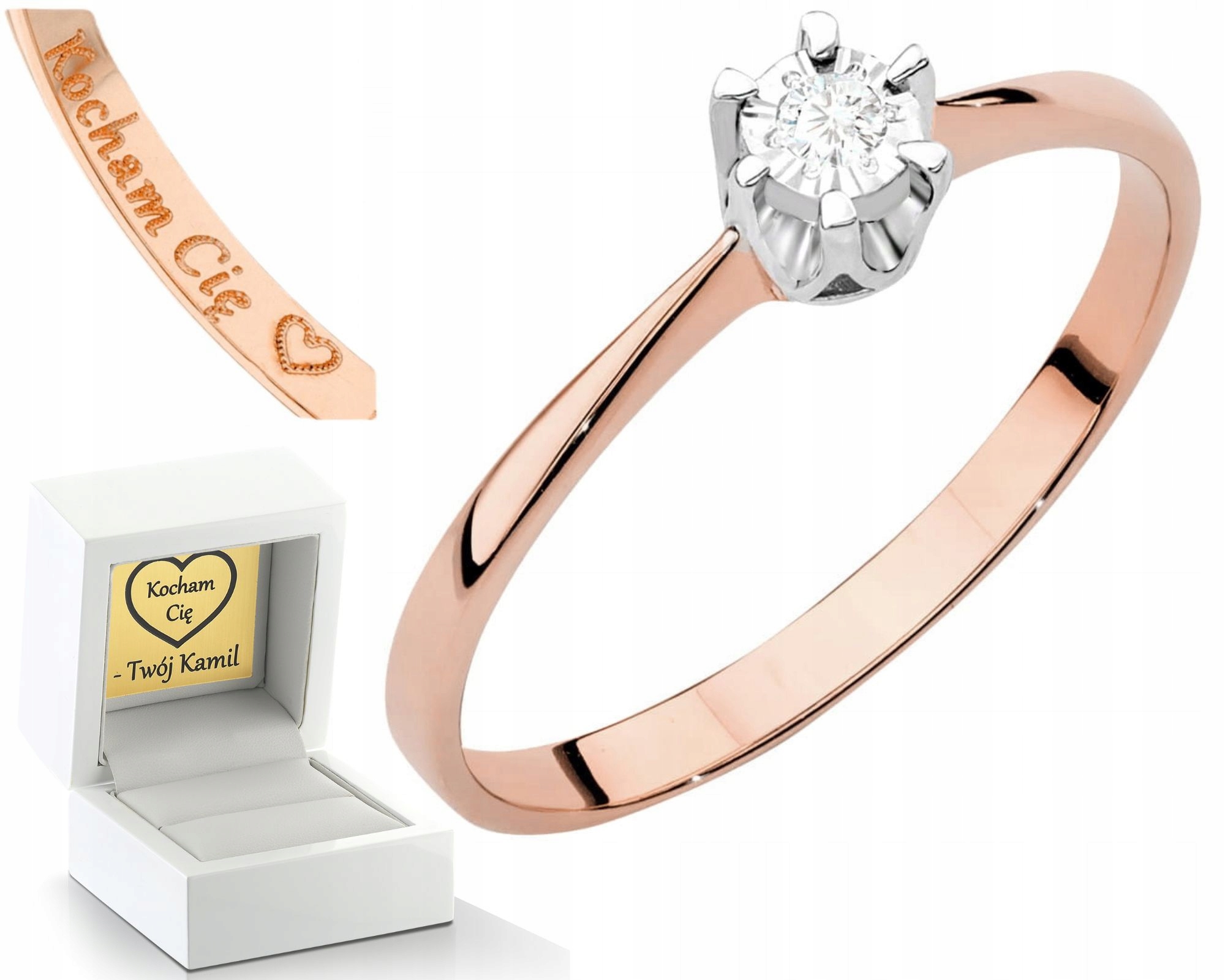 Růžové Zlato Prstýnek S Briliantem Gravírování 585 Bonus